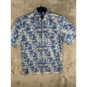 Solemare Hawaiian Button Up Shirt Fish Print Men's Size L Made in Italy